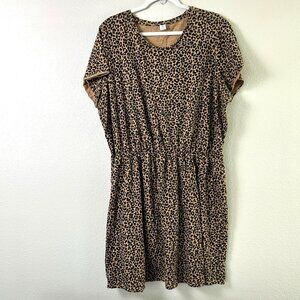 Old Navy Tan and Black Leopard Print Short Sleeve Dress